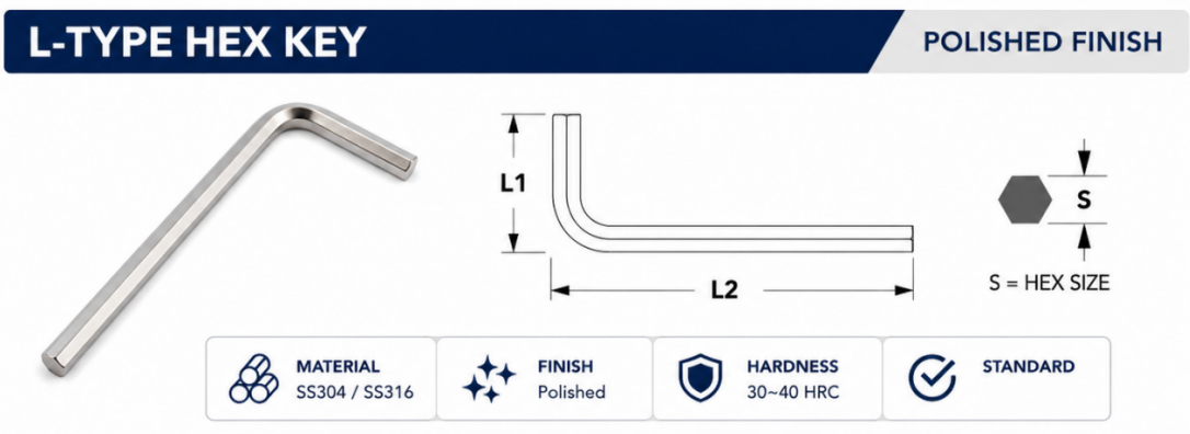 Corrosion Resistant Polished Stainless Steel Allen Wrench Specifications