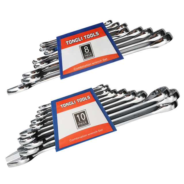 Professional chrome plated metric combination wrench set