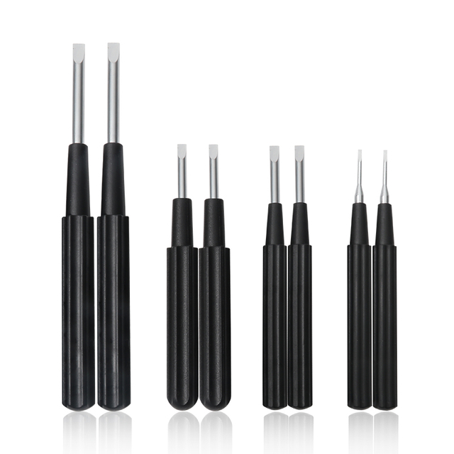 Micro slotted precision screwdriver with matte CR-V steel body and non slip grip for electronics repair
