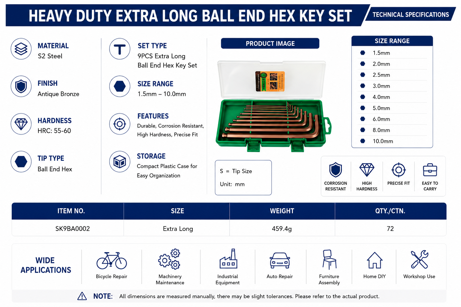 Heavy Duty Extra Long Ball End Hex Key Set Product Image