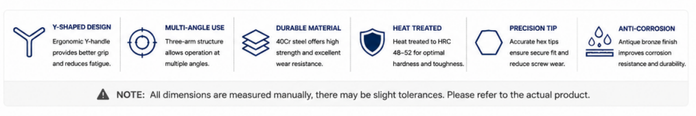 Industrial Matte Multi Angle Y Handle Allen Wrench Specifications