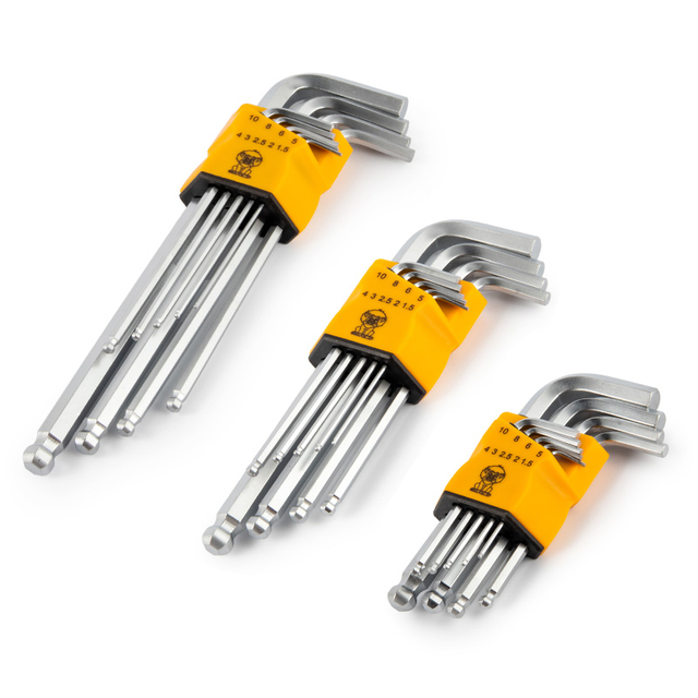 9-Piece Matte Ball End Hex Key Set Carbon Steel Short Medium Long L-Shape Allen Key Set