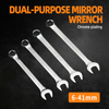 Combination wrench with chrome plated forged steel body and open box end design