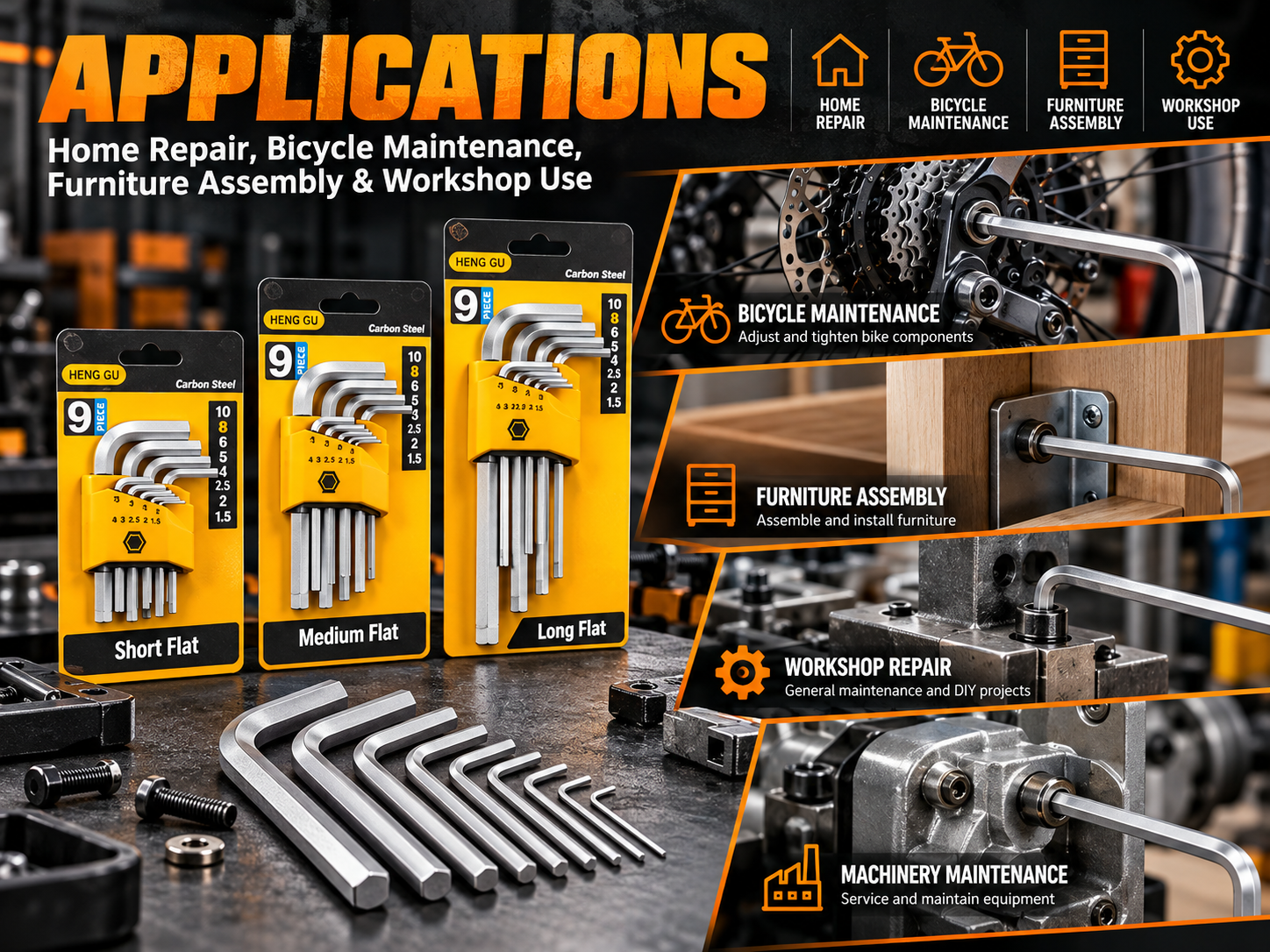 L Shape Hex Key Set for Workshop Repair and Machinery Maintenance