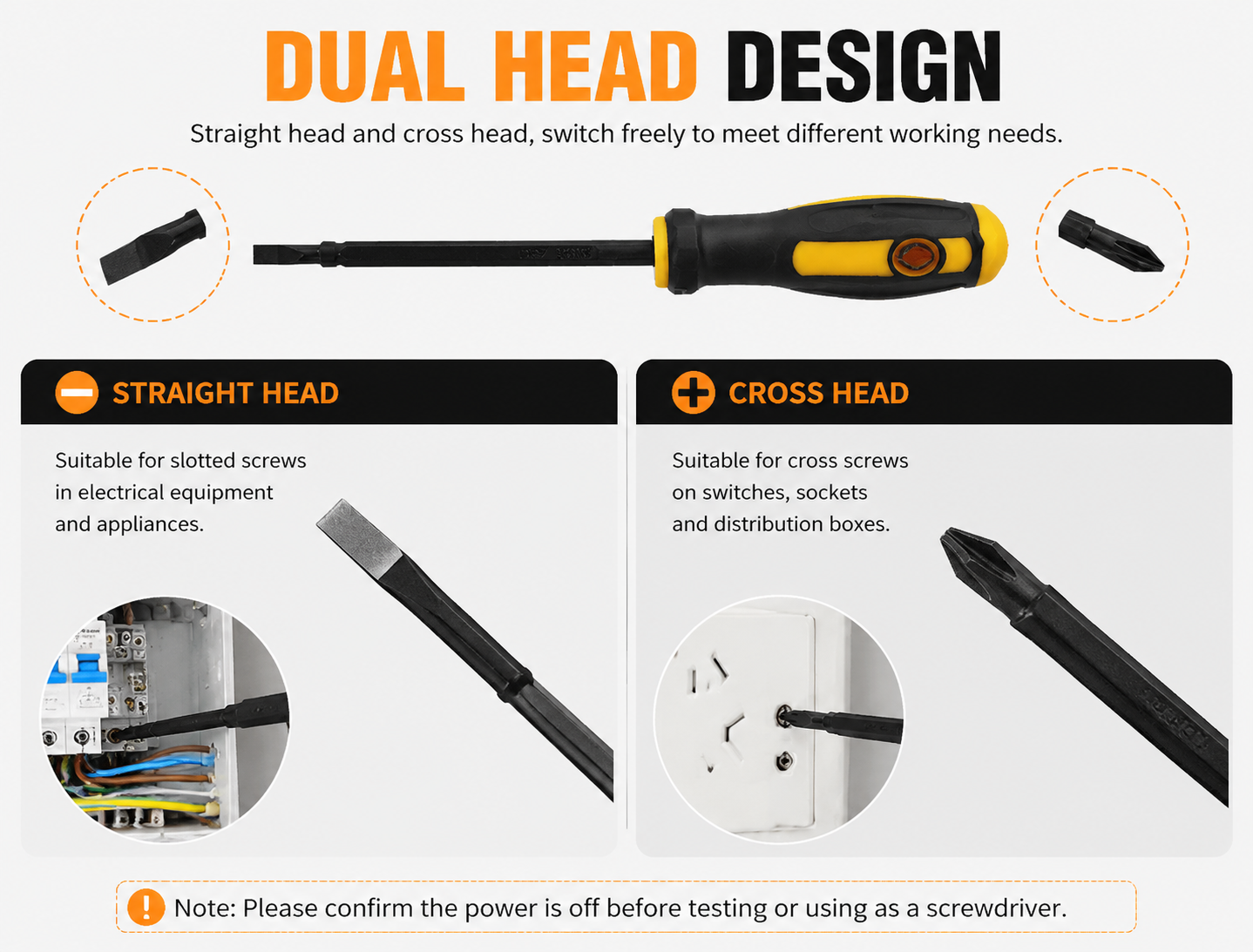 Model 8077 dual head voltage tester screwdriver with straight head and cross head design