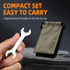 Thin double open end wrench with dual size openings and slim head design