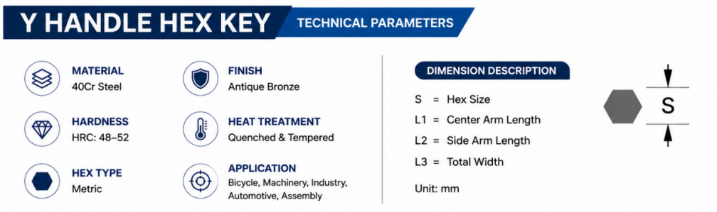 Industrial Matte Multi Angle Y Handle Allen Wrench Specifications