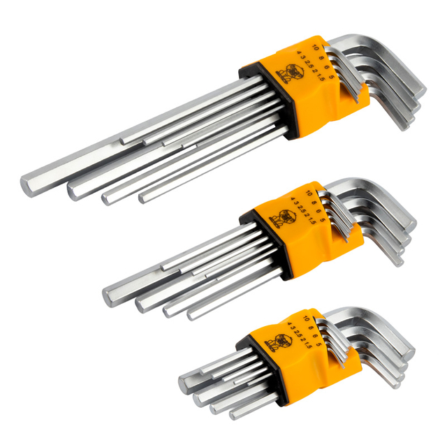 9 Piece Matte Hex Key Set Carbon Steel Short Medium Long