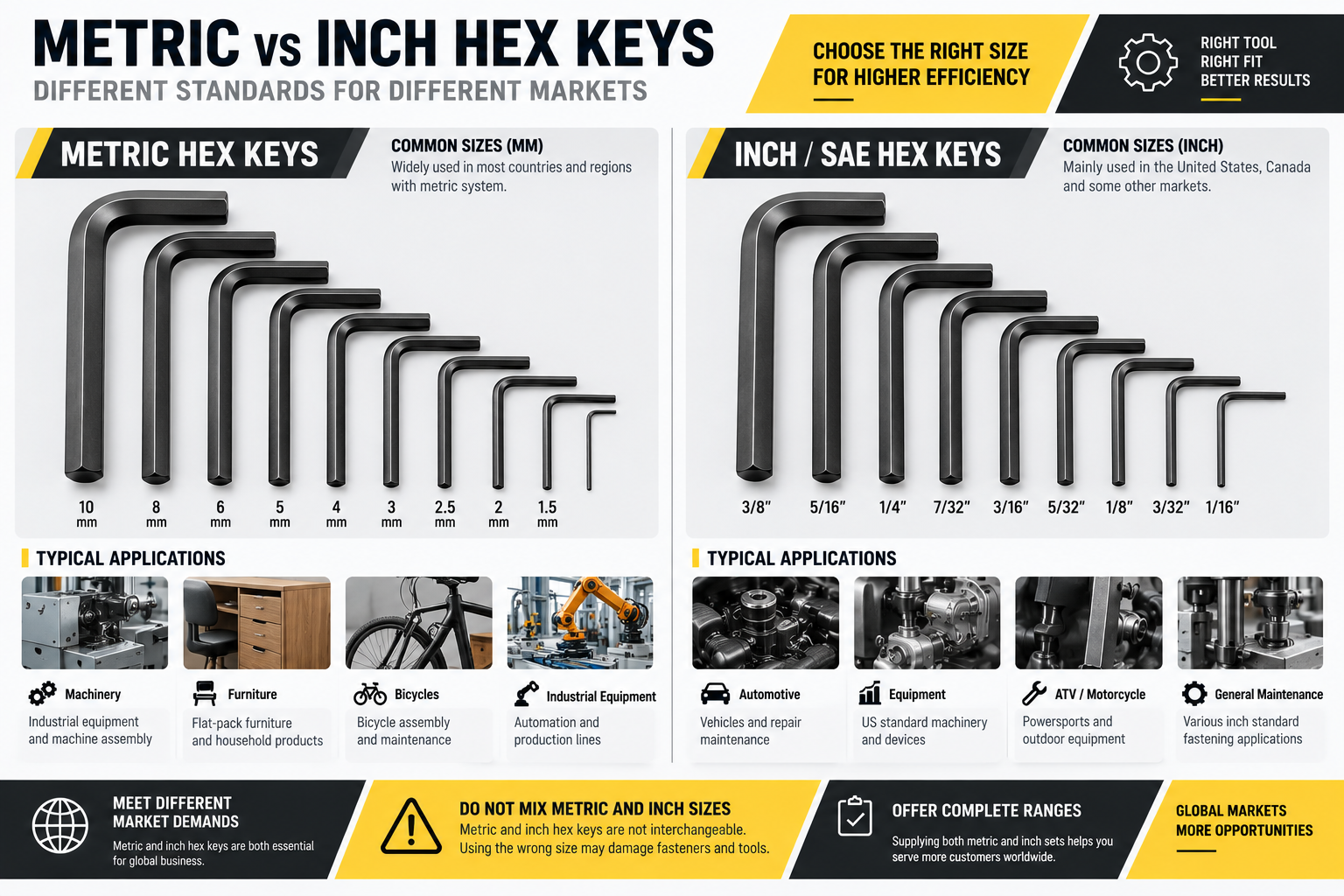 Metric vs Inch Hex Key Size Guide