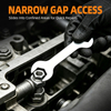 Thin double open end wrench with dual size openings and slim head design