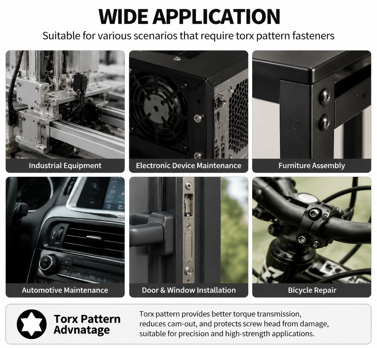 Special Torx hex wrench application for custom assembly tools and industrial repair kits