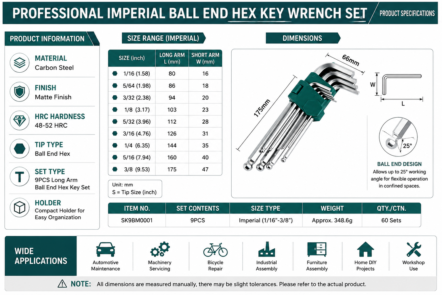 Professional Imperial Ball End Hex Key Wrench Set Specifications