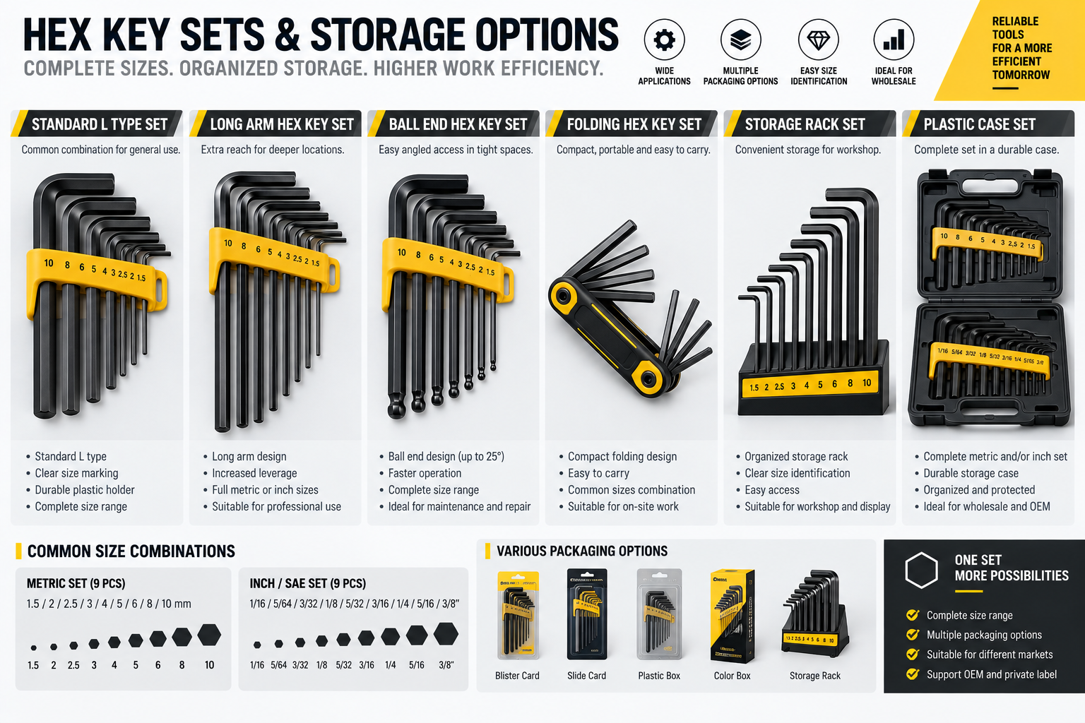 Hex Key Size Combination and Storage Holder Options