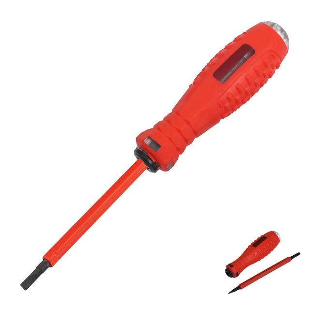 Dual head ergonomic voltage tester screwdriver model 8072 with red PP TPR handle and 40Cr steel rod