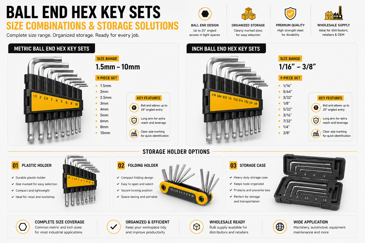 Ball End Hex Key Size Combination and Holder