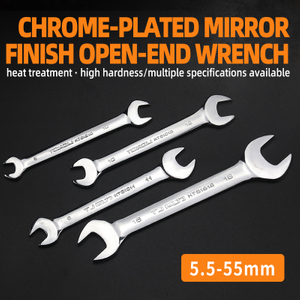 Open end wrench with mirror chrome plated forged steel body for professional repair