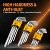 9-Piece Matte Ball End Hex Key Set Carbon Steel Short Medium Long L-Shape Allen Key Set