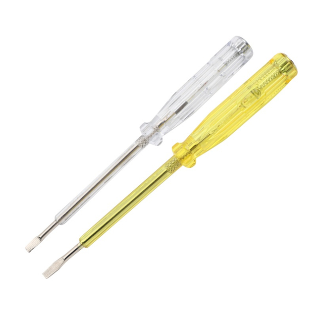 Dual color voltage detection screwdriver with clear and yellow AS handle versions