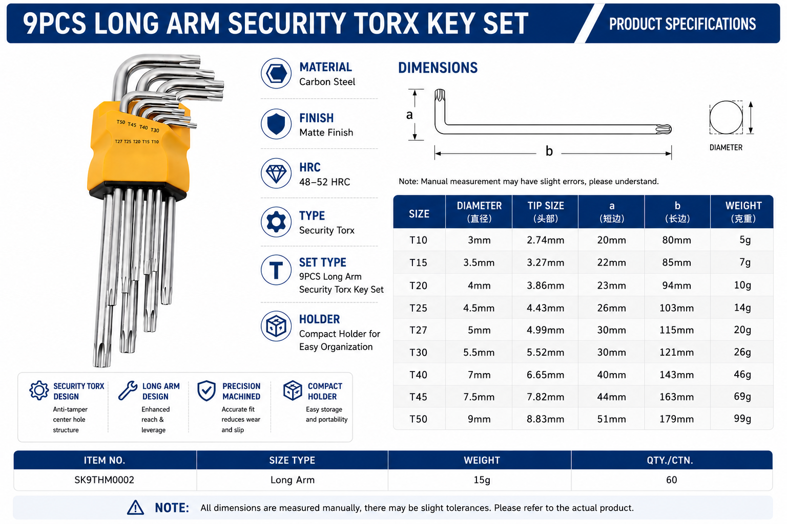 Industrial Matte Security Torx Key Wrench Set Specifications